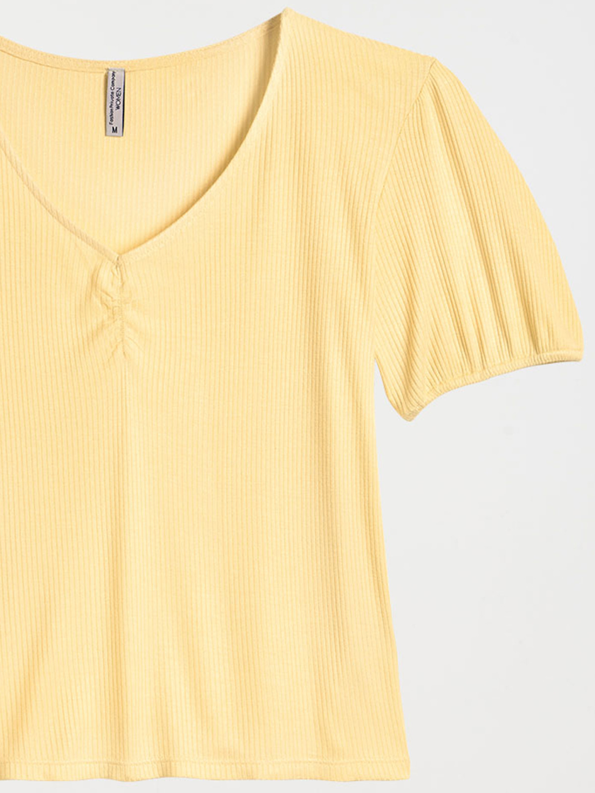 T-shirt côtelé jaune clair femme T-shirt côtelé jaune clair femme