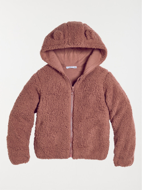 Sweat polaire uni capuche fille (3-12A)