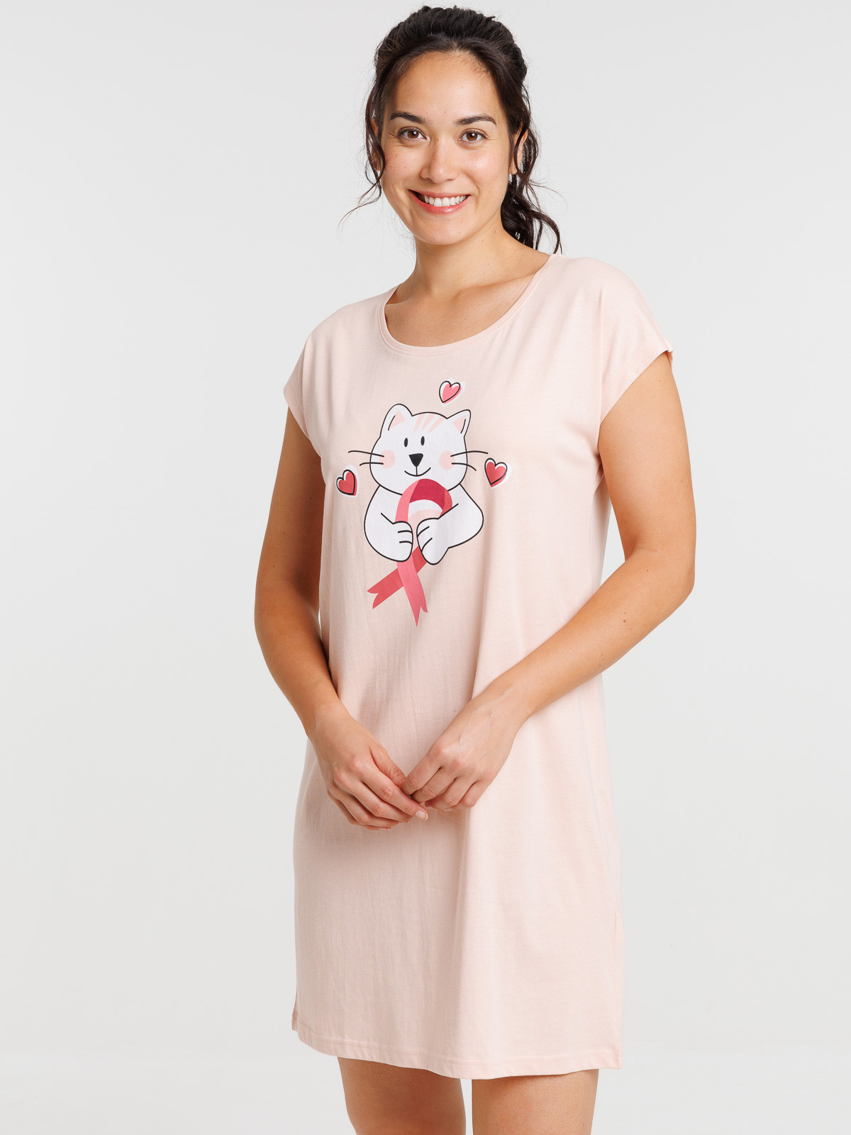 Chemise de nuit rose chat femme