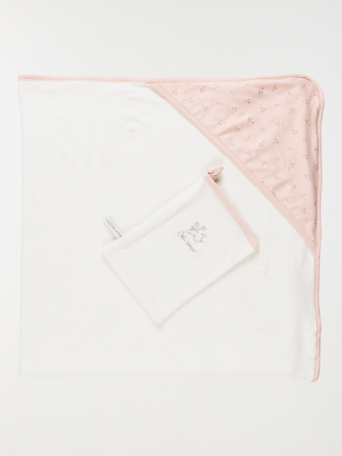 Cape de bain et gant joli coeur bébé