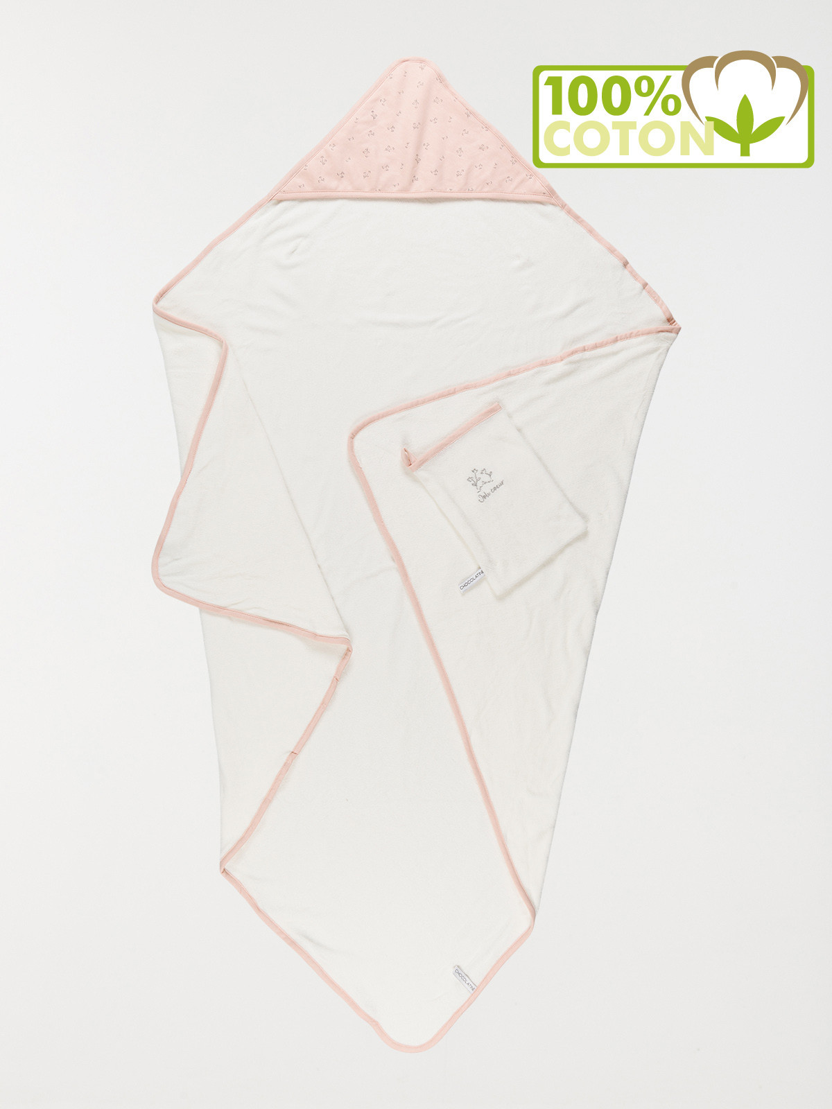 Cape de bain et gant joli coeur bébé