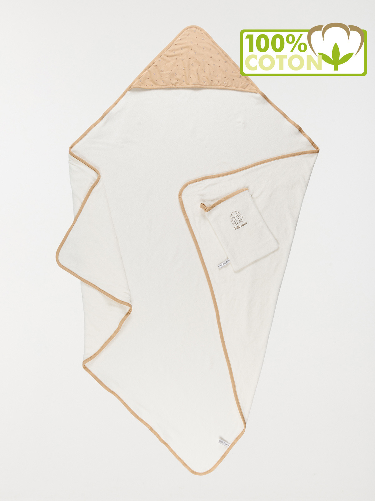 Cape de bain et gant petit coeur bébé