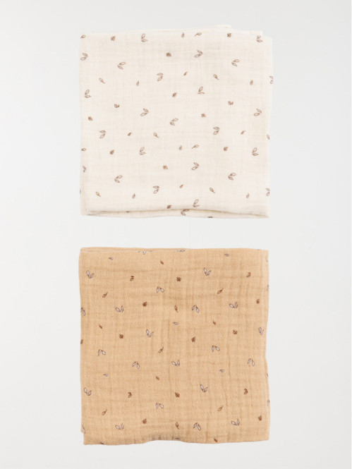 Lot de 3 langes beige 60 x 60 cm bébé Lot de 3 langes beige 60 x 60 cm bébé