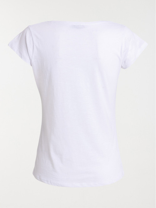 T-shirt col V boutons blanc...
