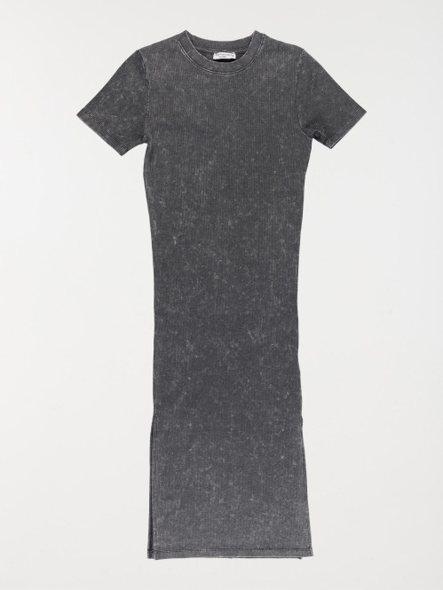 Robe côtelée overdyed noir femme