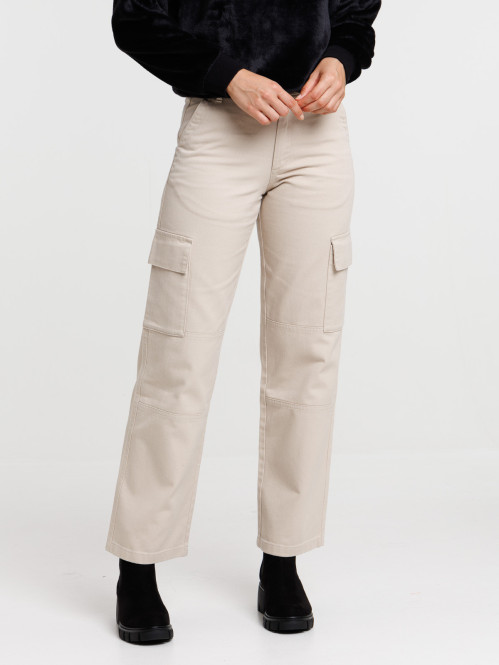 Pantalon cargo wide coloris lin femme