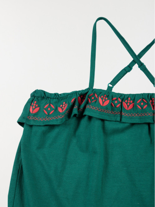 Débardeur émeraude brodé fille (10-16A) Débardeur émeraude brodé fille (10-16A)