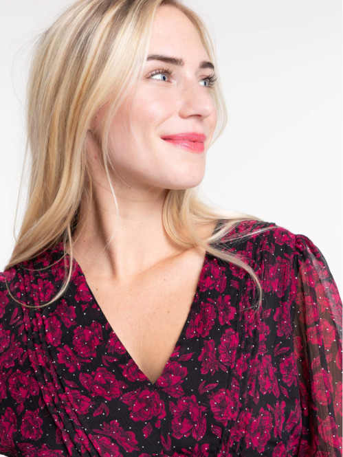 Robe voile fleuri col V femme Robe voile fleuri col V femme