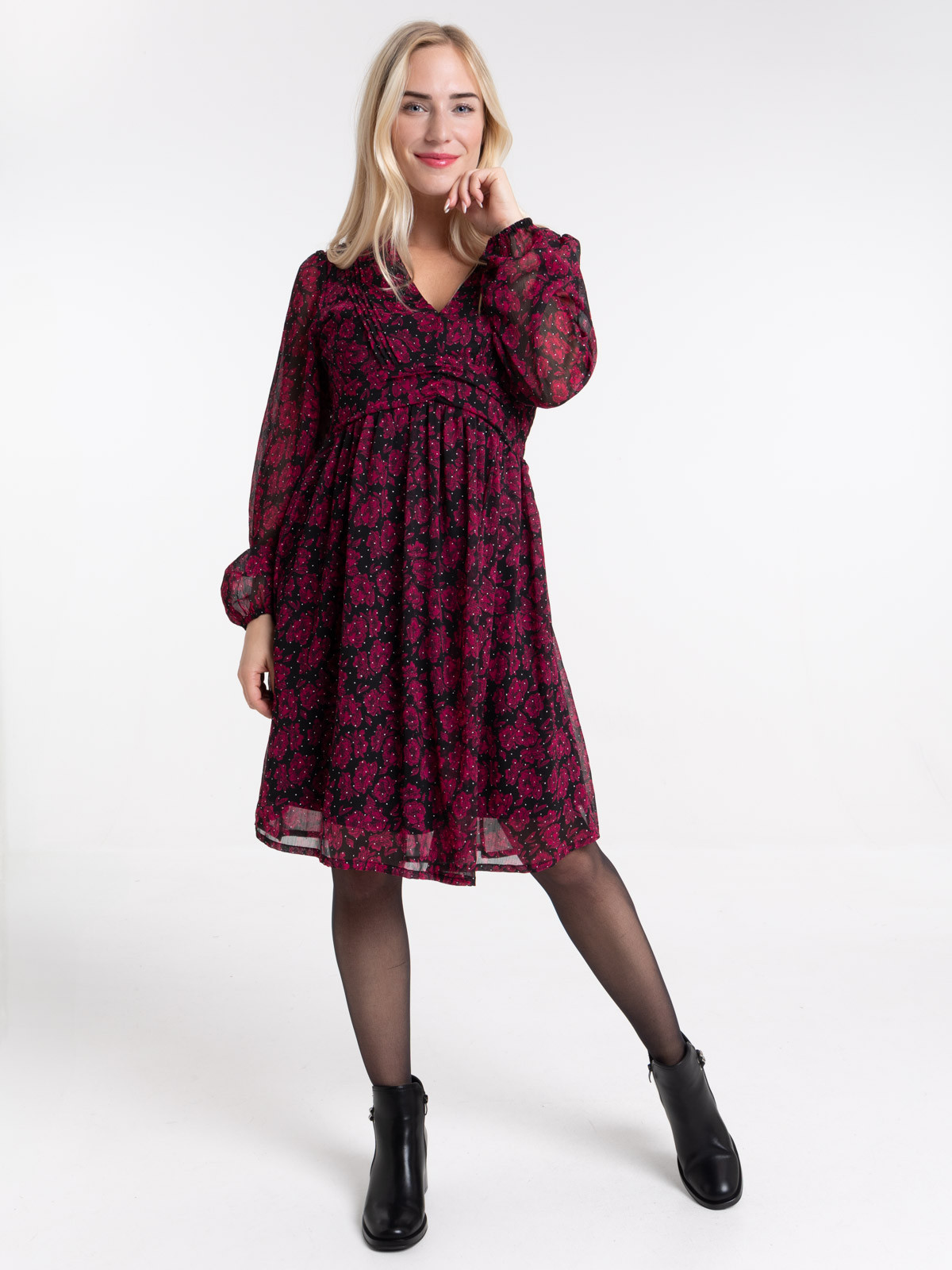 Robe voile fleuri col V femme