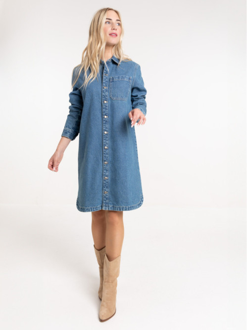 Robe chemise denim double stone femme