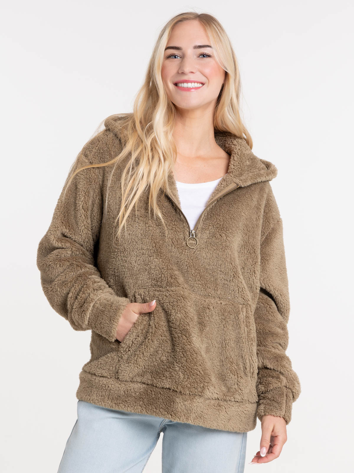 Sweat polaire argile verte femme
