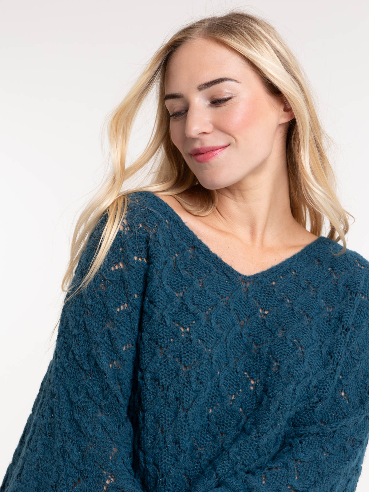 Pull col v pétrole femme Pull col v pétrole femme