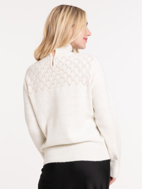 Pull col montant écru femme