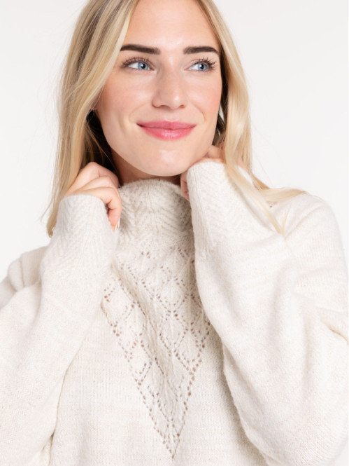 Pull col montant écru femme