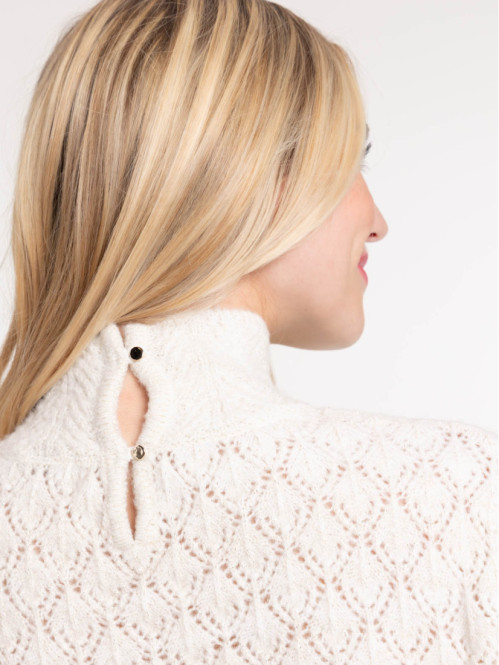 Pull col montant écru femme