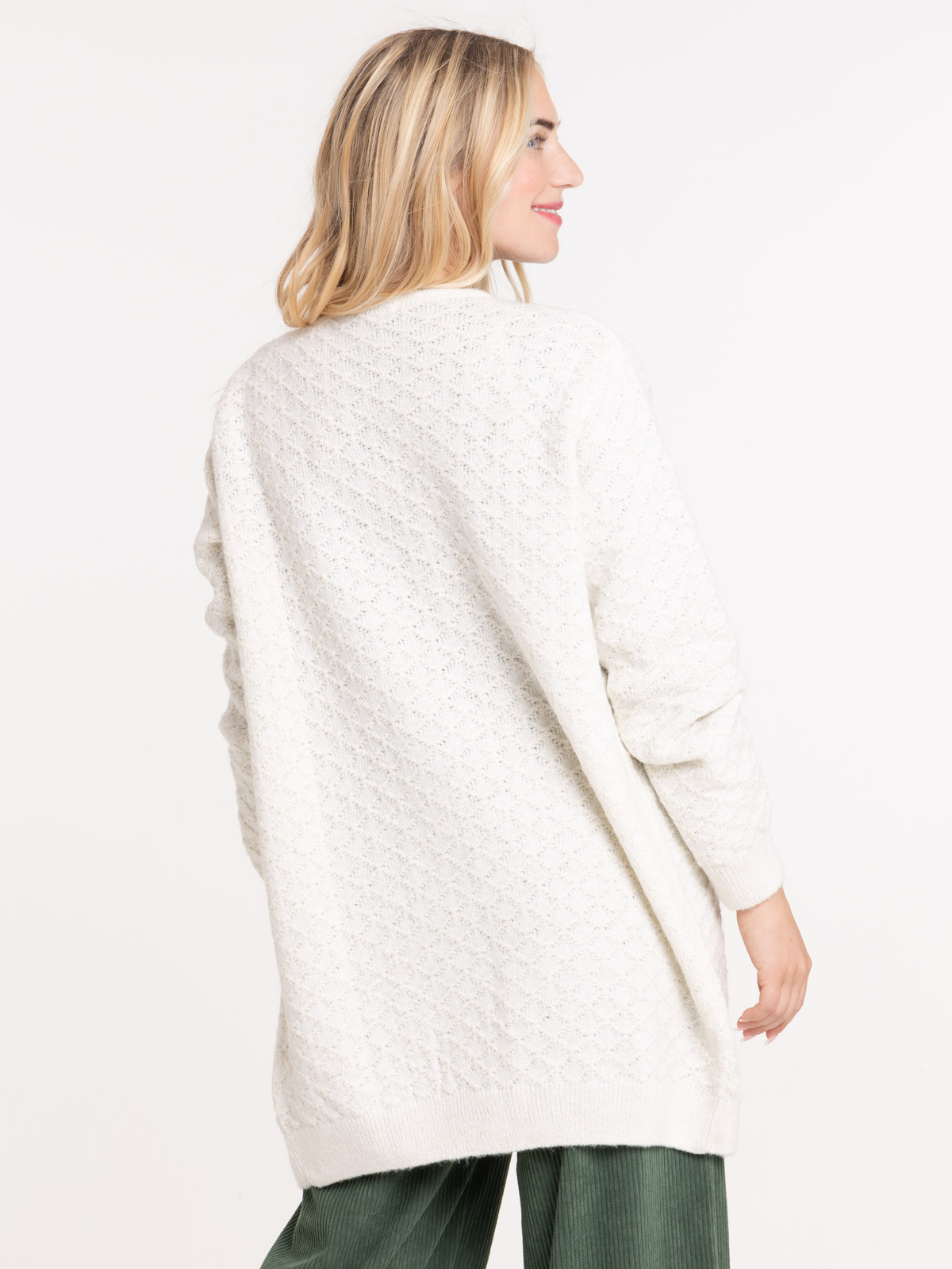 Gilet ouvert long ecru femme