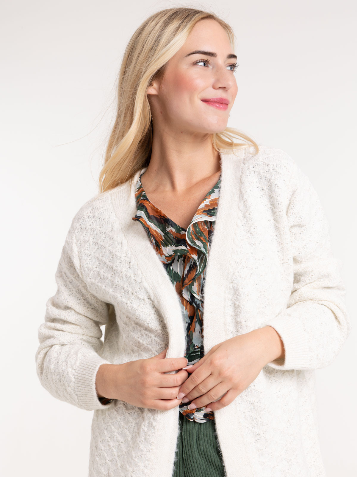 Gilet ouvert long écru femme Gilet ouvert long écru femme
