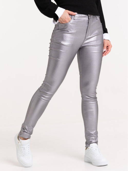 Pantalon skinny enduit bronze femme