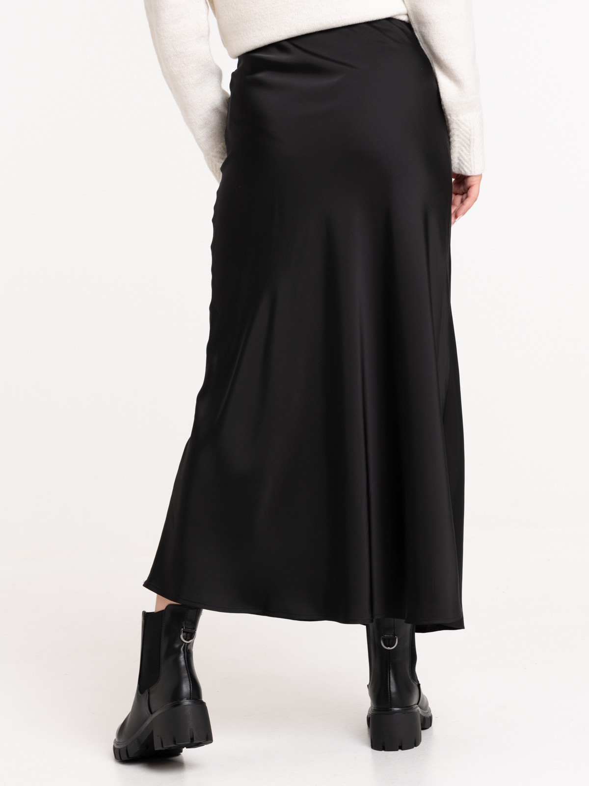 Jupe longue satin noire femme