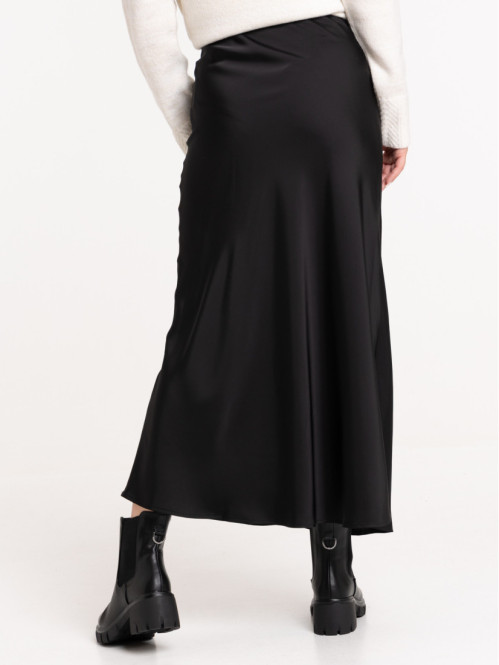 Jupe longue satin noire femme