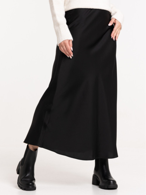 Jupe longue satin noire femme