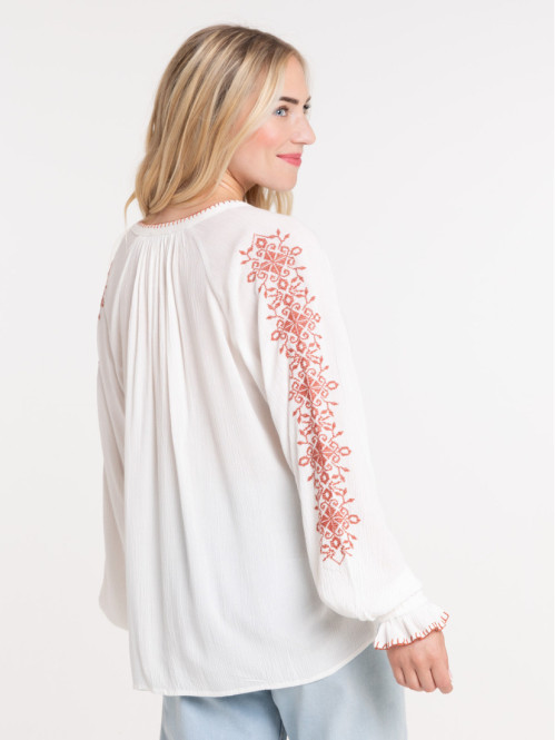 Blouse brodée écru femme