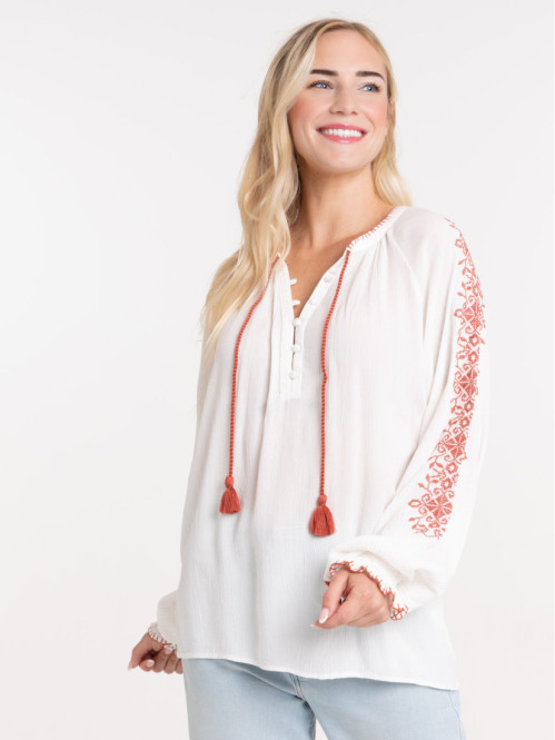 Blouse brodée écru femme