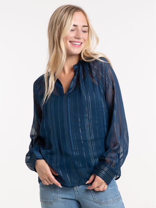 Blouse voile coloris pétrole femme