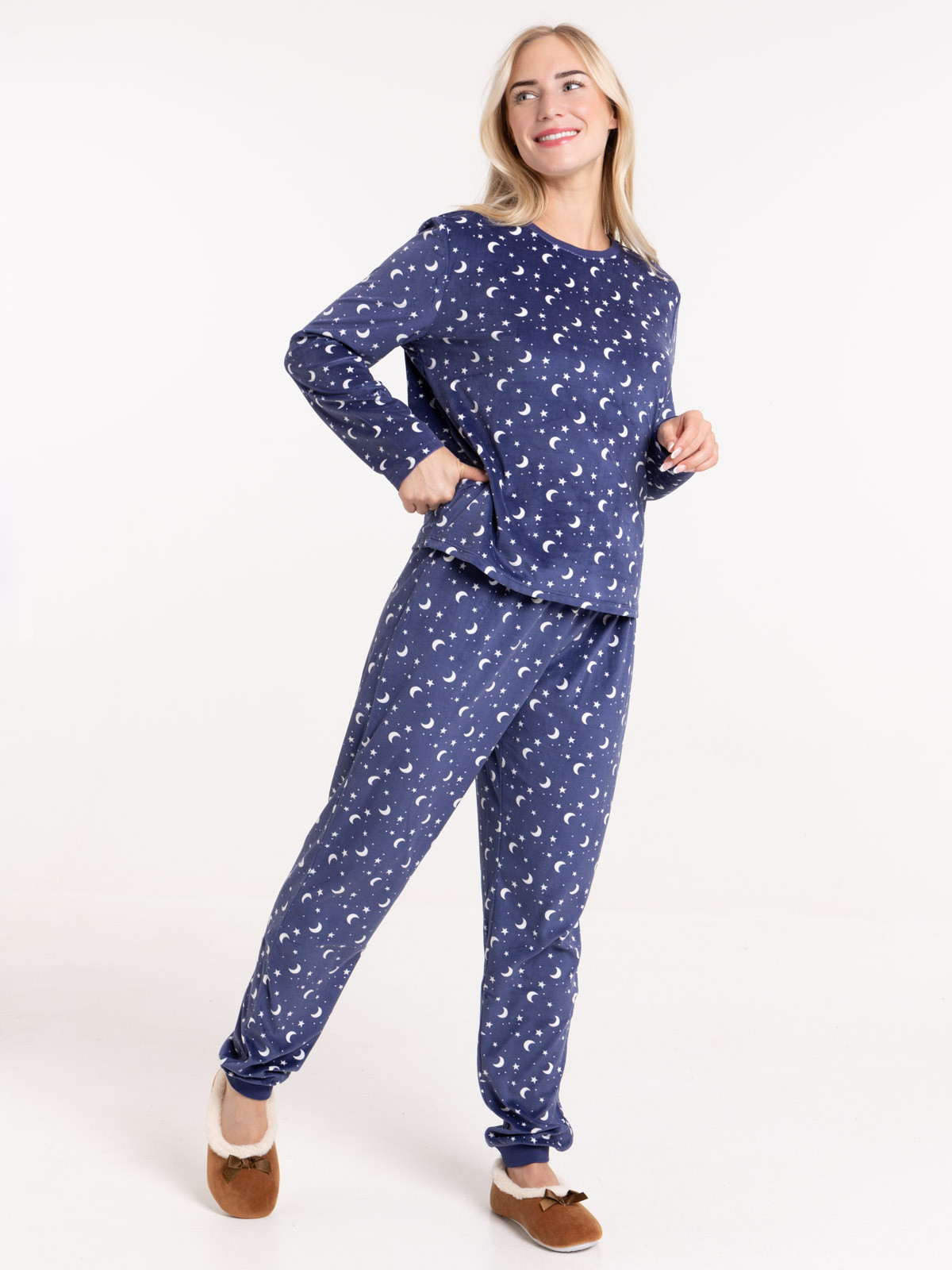 Pyjama velours lunes et étoiles femme
