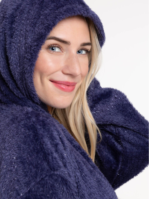 Sweat plaid bleu nuit femme