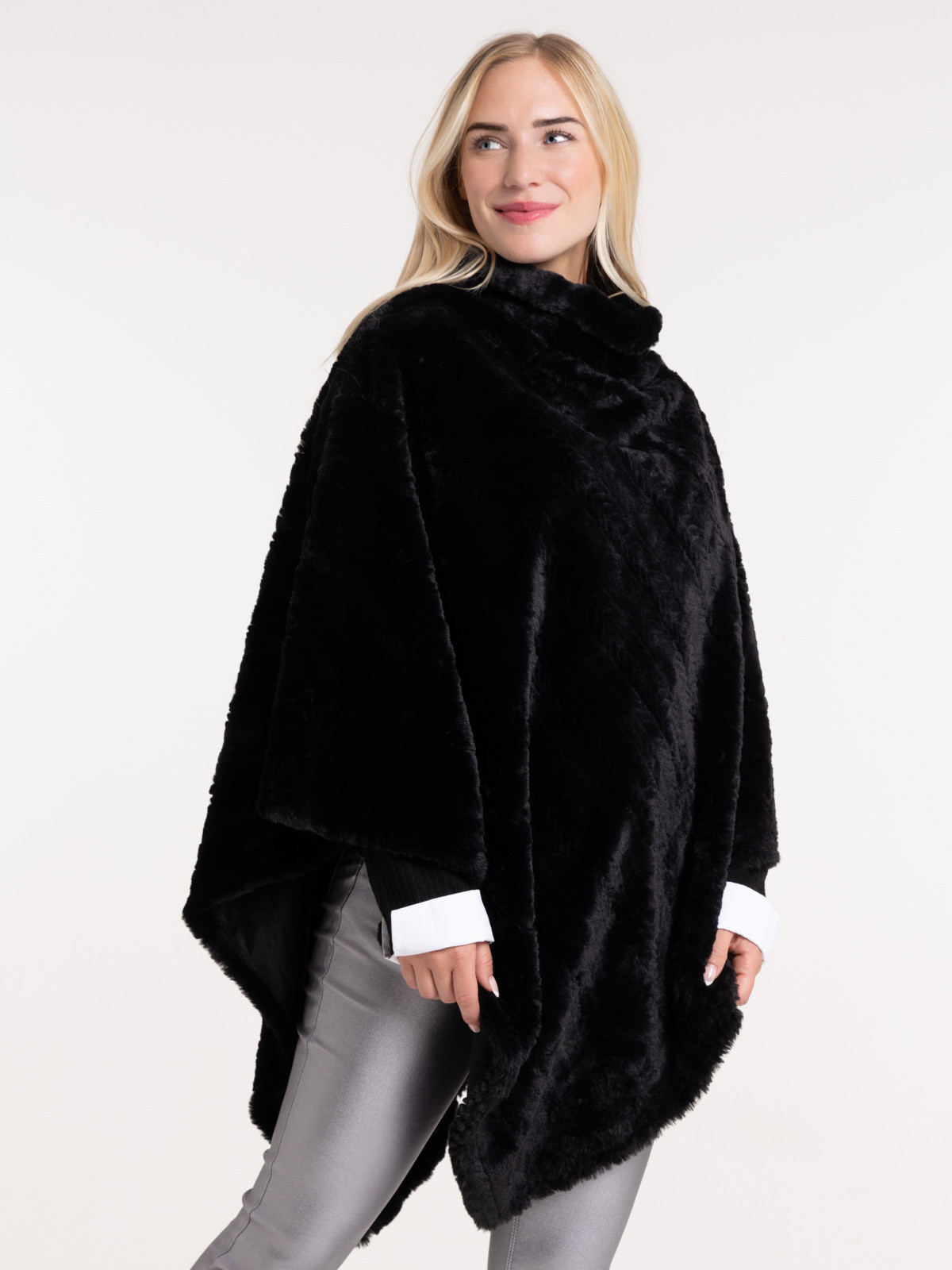 Poncho tout doux noir femme