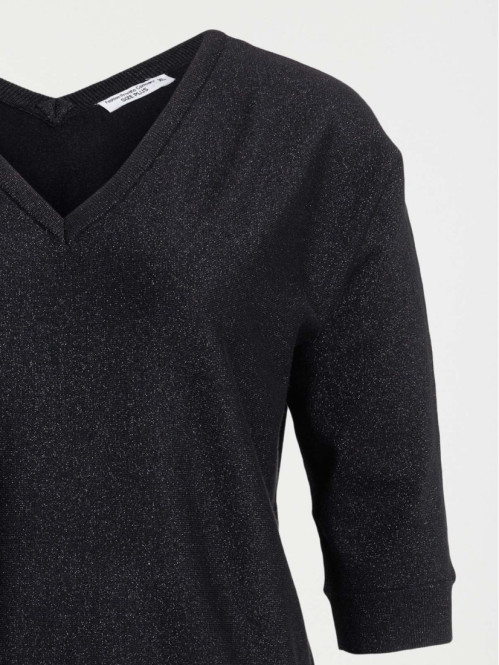 Pull noir col V grande taille femme