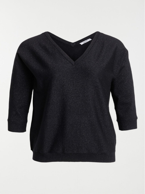 Pull noir col V grande taille femme