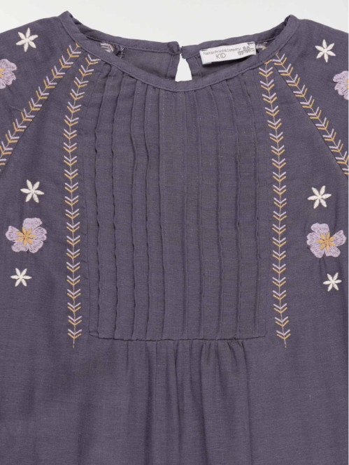Robe broderies fleurs fille...