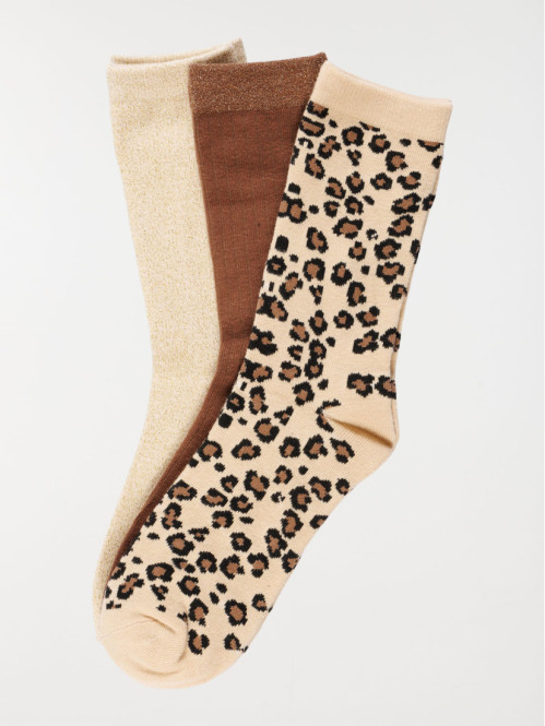 Lot 3 paires chaussettes léopard femme