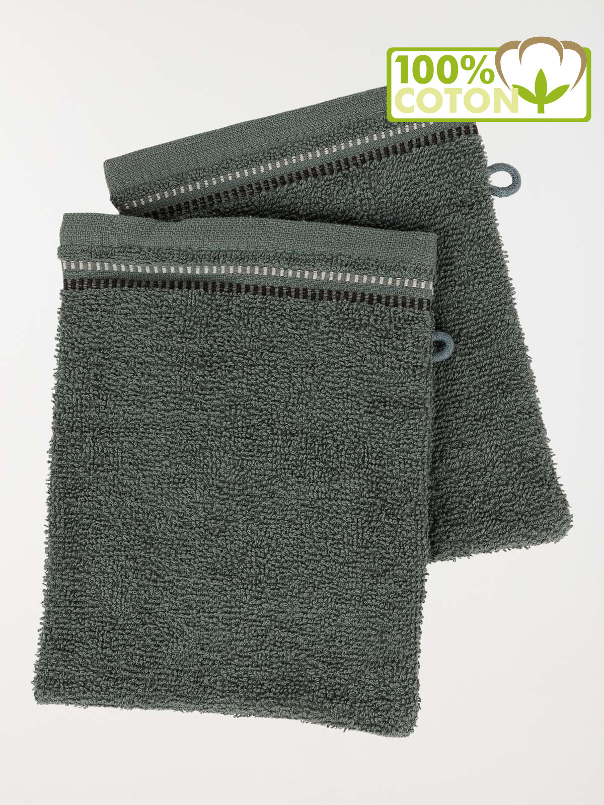 Lot de 2 gants de toilette kaki 15x21 cm