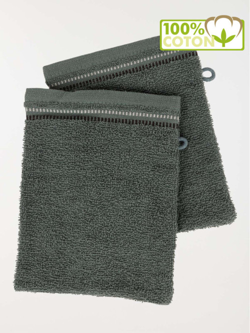 Lot de 2 gants de toilette kaki 15x21 cm