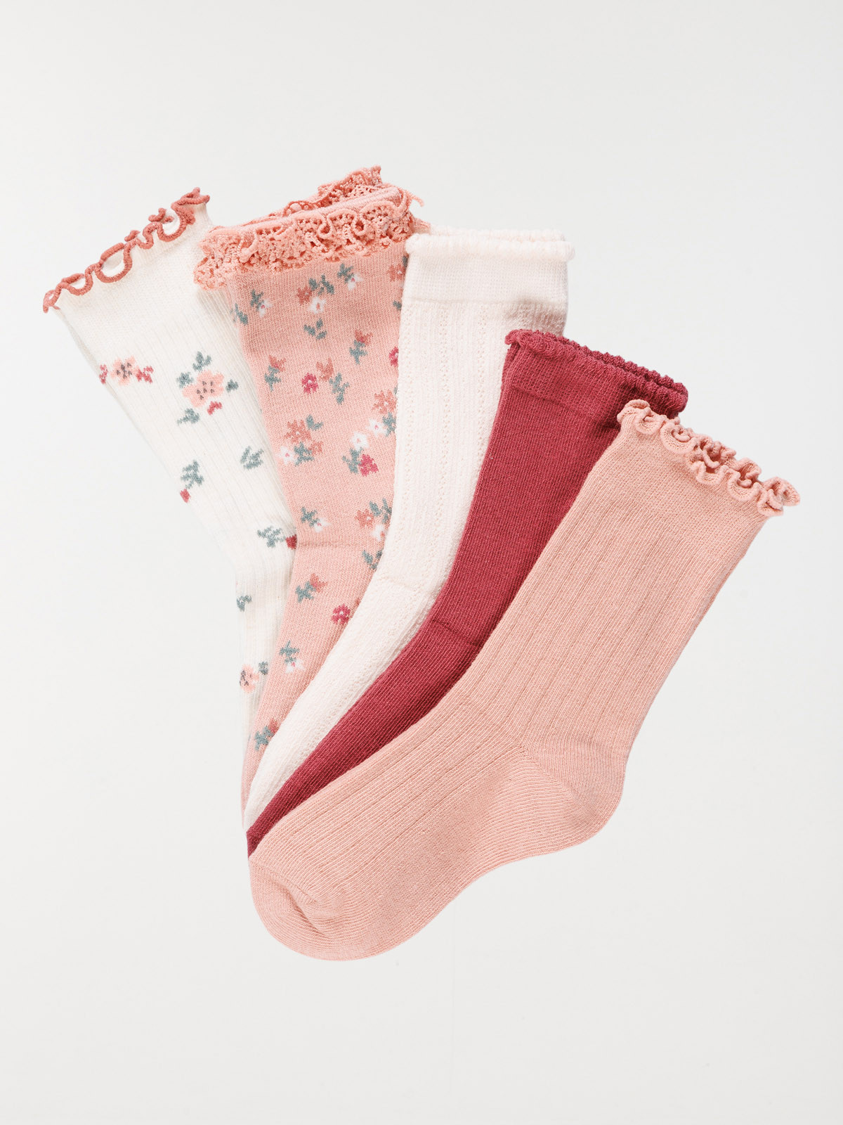 Lot 5 paires chaussettes fleurs filles
