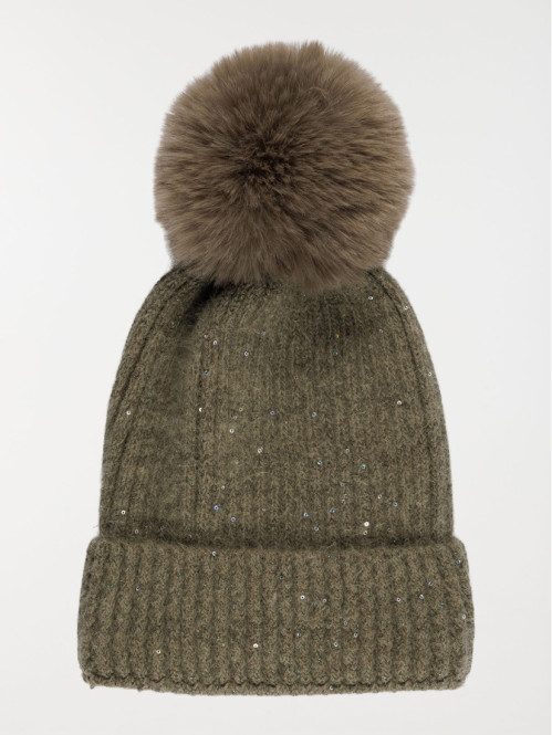 Bonnet sequins urban kaki femme