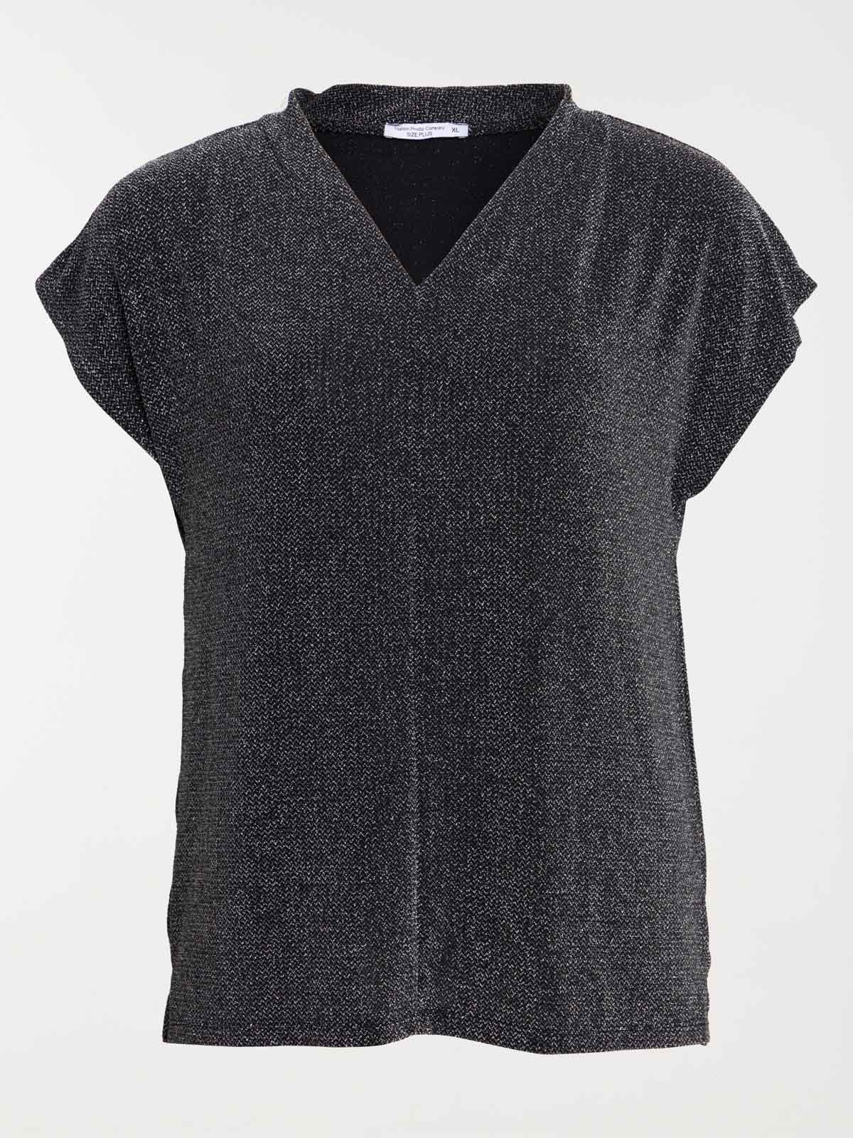 T-shirt col V noir grande taille femme