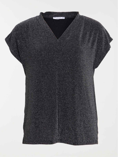 T-shirt col V noir grande taille femme