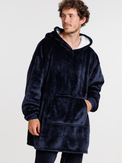 Sweat plaid à capuche homme marine