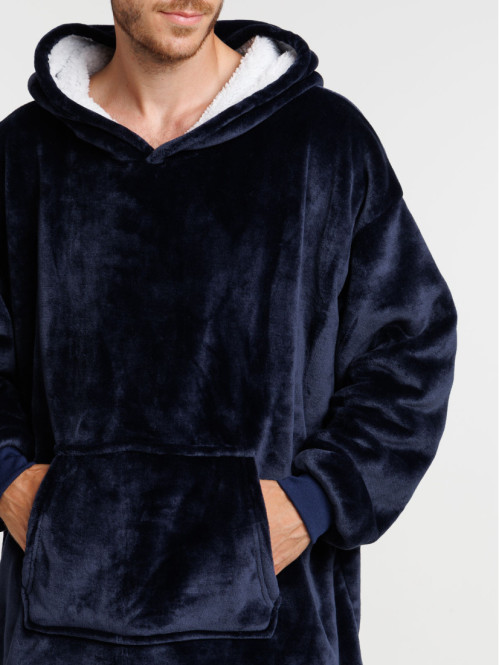 Sweat plaid à capuche homme marine