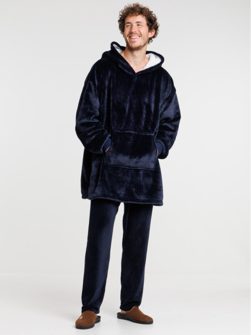 Sweat plaid à capuche homme marine