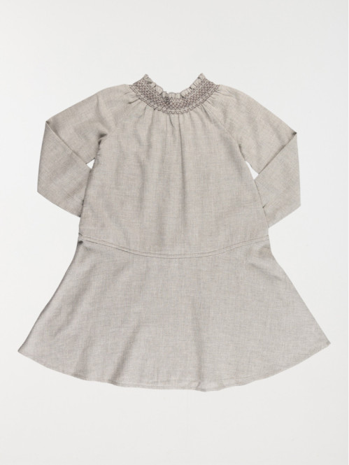 Robe fille col smocké gris...