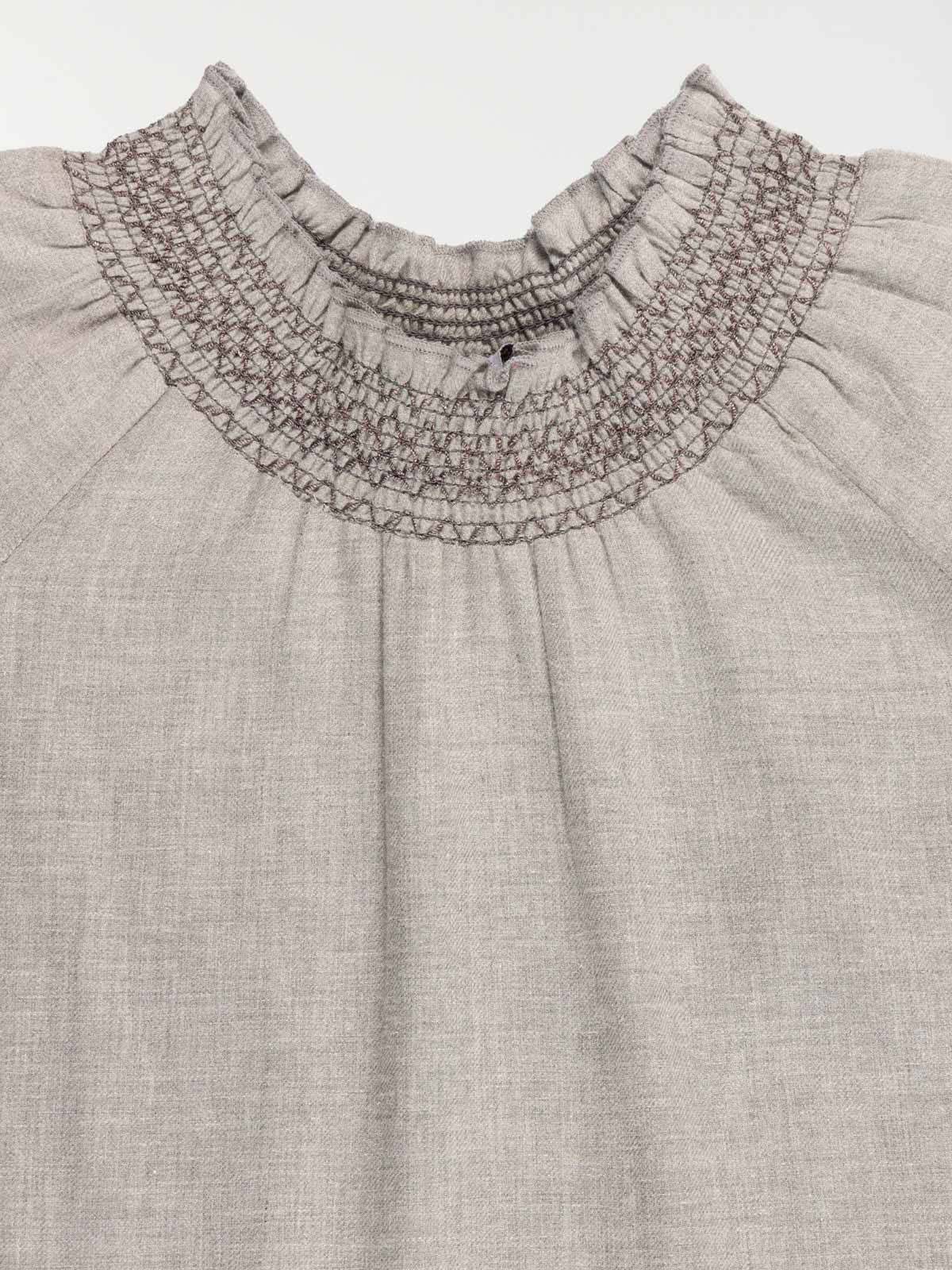 Robe fille col smocké gris chiné (3-12A) Robe fille col smocké gris chiné (3-12A)