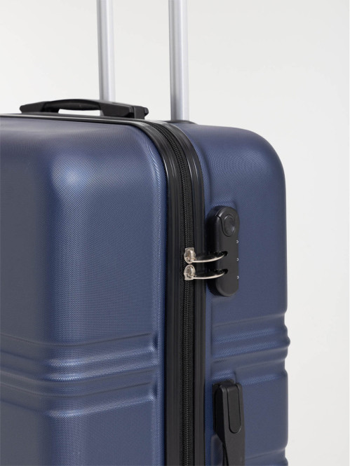 Valise rigide bleue à roulettes