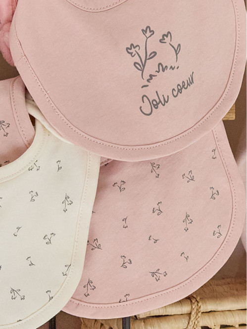 Lot de 3 bavoirs joli coeur fille Lot de 3 bavoirs joli coeur fille