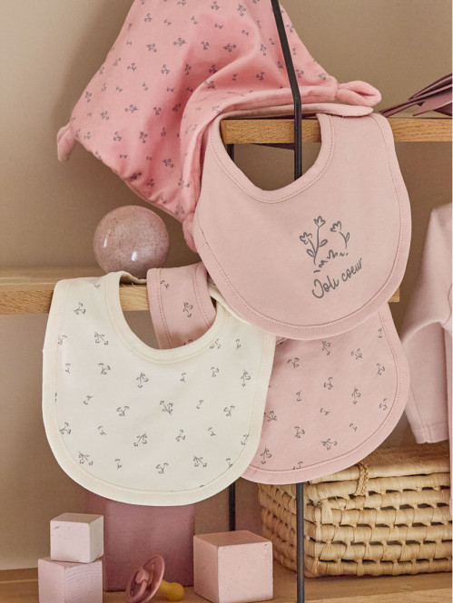 Lot de 3 bavoirs joli coeur fille