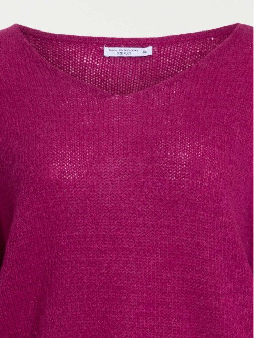 Pull col V fushia grande taille femme